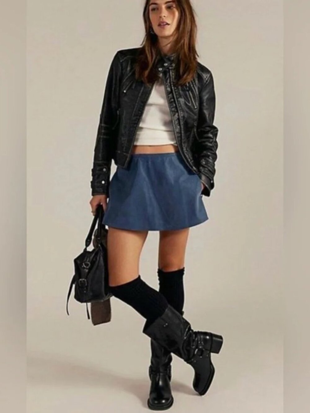 NWT Free People Paradise Found Faux Vegan Suede Skort, XS in Varsity Navy